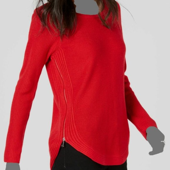 INC Women's Red Waffle-Knit Side-Zip Hight Low Tunic Sweater Sz XL - Picture 1 of 11
